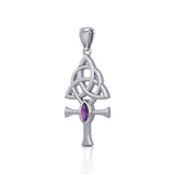 Triquetra Ankh Silver Pendant with Gemstone TPD5660 - Jewelry