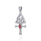 Triquetra Ankh Silver Pendant with Gemstone TPD5660 - Jewelry