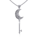 Crescent Moon Spiritual Enchantment Key Silver Pendant TPD5673 - Jewelry