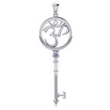 Om Symbol Spiritual Enchantment Key Silver Pendant with Gem TPD5712