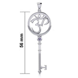 Om Symbol Spiritual Enchantment Key Silver Pendant with Gem TPD5712