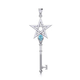 Pentagram Spiritual Enchantment Key Silver Pendant with Gem TPD5713 - Magicksymbols