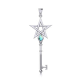 Pentagram Spiritual Enchantment Key Silver Pendant with Gem TPD5713 - Magicksymbols