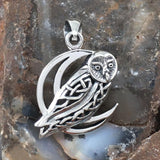 Celtic Owl on Crescent Moon Silver Pendant TPD5714 - Jewelry