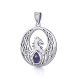 Rise with Resilience: Celtic Phoenix Sterling Silver Pendant with Gemstone - TPD5719 | Embrace the Rebirth of Your Spirit