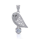 Celtic Owl Silver Pendant with Gemstone TPD5720 - Jewelry