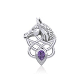 Silver Horsehead Knotwork Pendant with Gemstone  TPD5727 - Jewelry