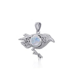 Celtic Raven Silver Pendant with Gemstone TPD5728 - Jewelry