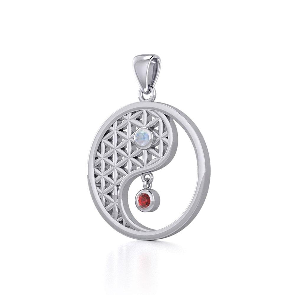 Yin Yang Flower of Life Silver Pendant with Gem TPD5733 - Jewelry