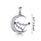 Crescent Moon and Capricorn Astrology Constellation Silver Pendant TPD5763