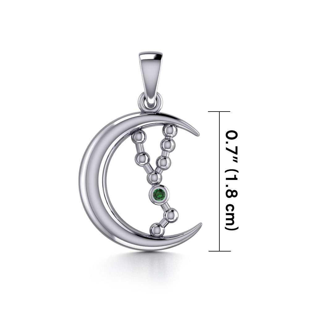 Crescent Moon and Taurus Astrology Constellation Silver Pendant TPD5767