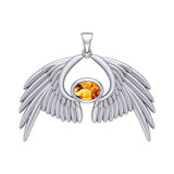 Guardian Angel Wings Silver Pendant with Birthstone TPD5870