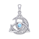 Trinity Knot with Celtic Crescent Moon Silver Pendant with Gem TPD5883