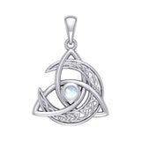 Trinity Knot with Celtic Crescent Moon Silver Pendant with Gem TPD5883