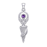 Celtic Goddess with Irish Harp Silver Pendant TPD5961