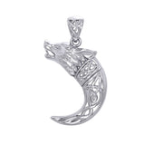 Wolf with Celtic Viking Norse Horn Silver Pendant TPD5979