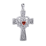 Celtic Heart Birthstone Trinity Cross Silver Pendant TPD5991