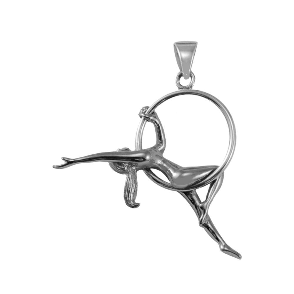 Beautiful Acrobat Lady With Her Magical Aerial Hoop Silver Pendent TPD5998