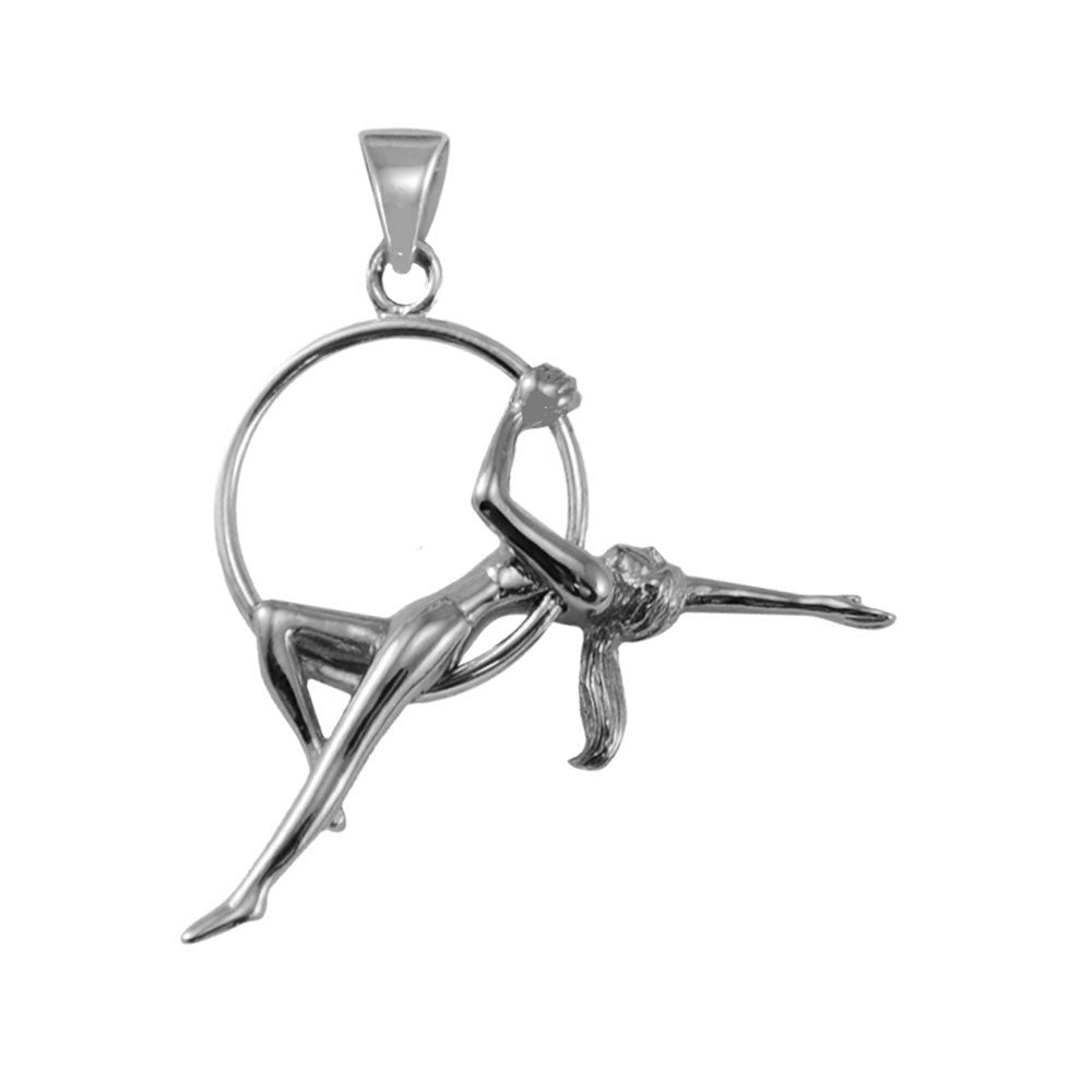 Beautiful Acrobat Lady With Her Magical Aerial Hoop Silver Pendent TPD5998