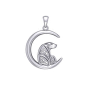 Celtic Spirit of The Arctic Polar Bear on The Moon Silver Pendant TPD6015