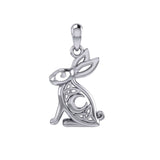 Celtic Rabbit or Hare With Crescent Moon Silver Pendant TPD6036