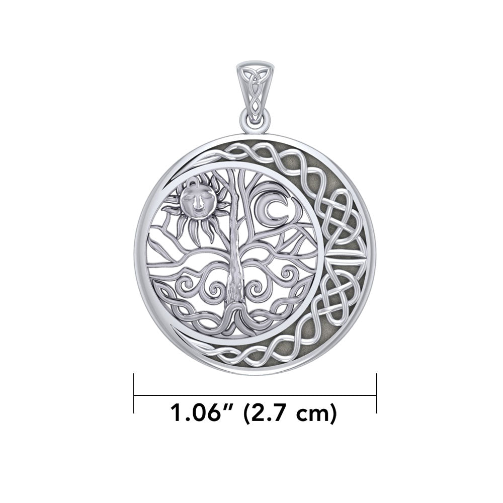 The Tree of Life on Celtic Crescent Moon Silver Pendant TPD6053