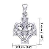 A powerful combination of Celtic elements ~ Sterling Silver Jewelry Pendant in Fleur-de-Lis and Celtic Cross TPD6068