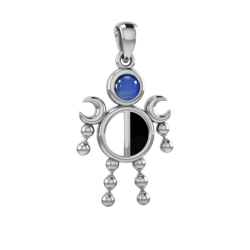 Half Moon Phase Silver Doll Pendant With Gem TPD6107