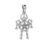 Peace Star and Love Doll Silver Pendant With Gem TPD6109