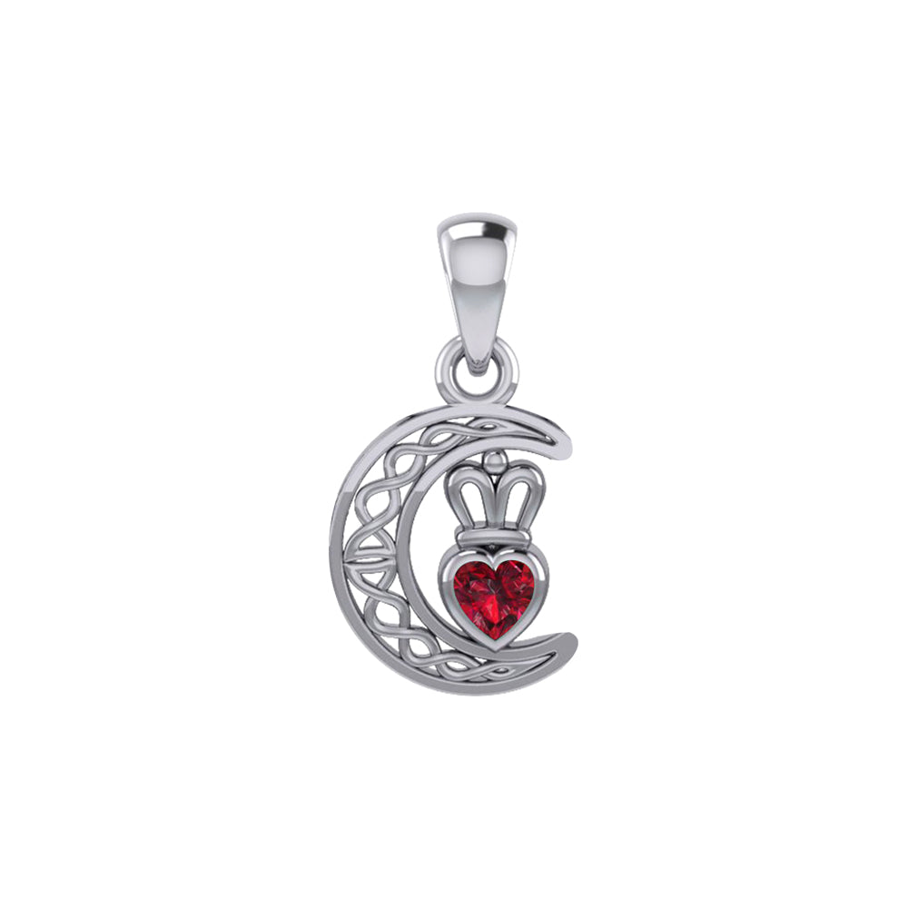 Crescent Moon with Heart Gemstone Silver Pendant TPD6193