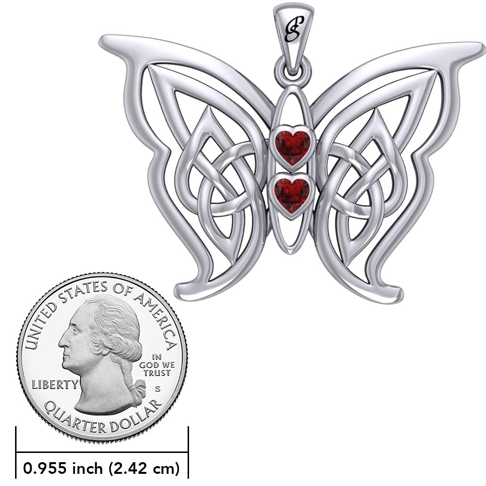 Enchantment Sterling Silver Celtic Sora Butterfly Pendant with unconditionally love heart shape Gemstone by Peter Stone TPD6203