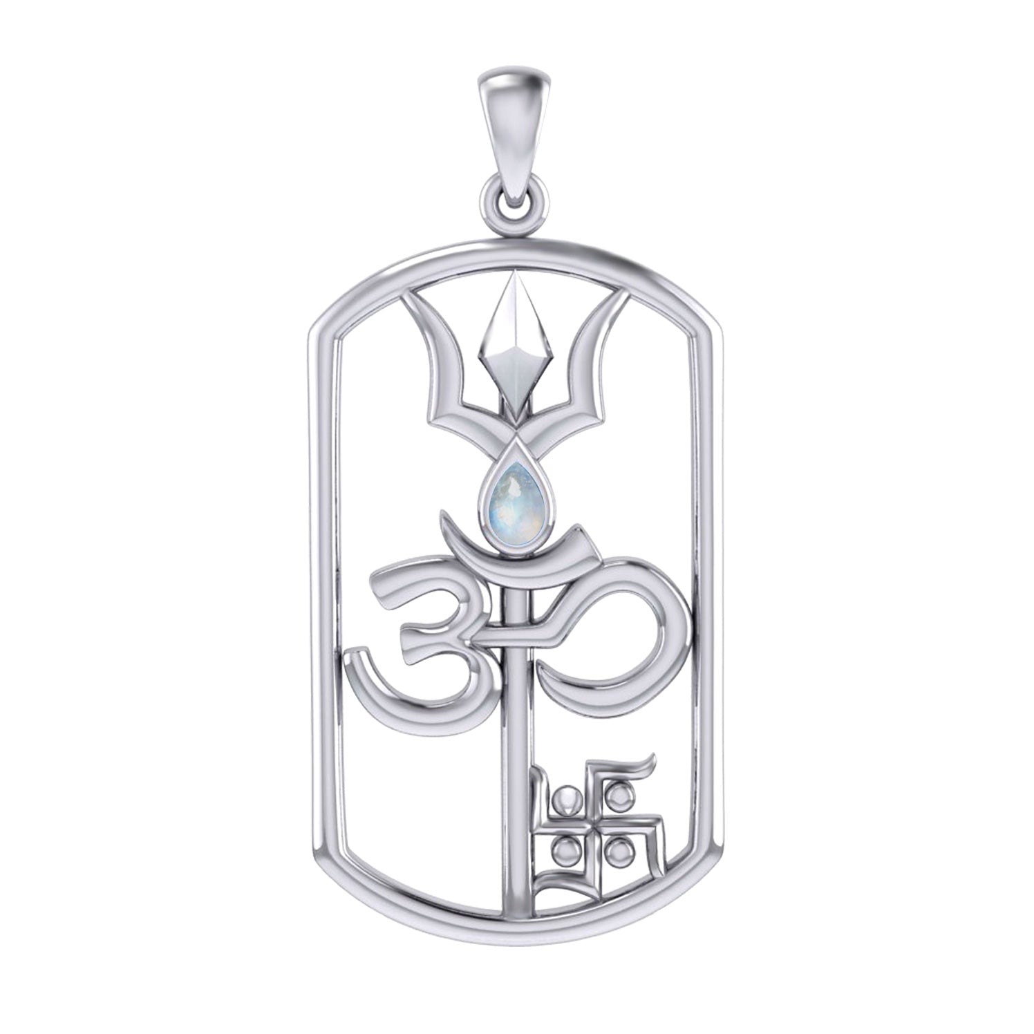 The Trishul Om Swastik Symbols Silver Pendant with Gemstone TPD7002