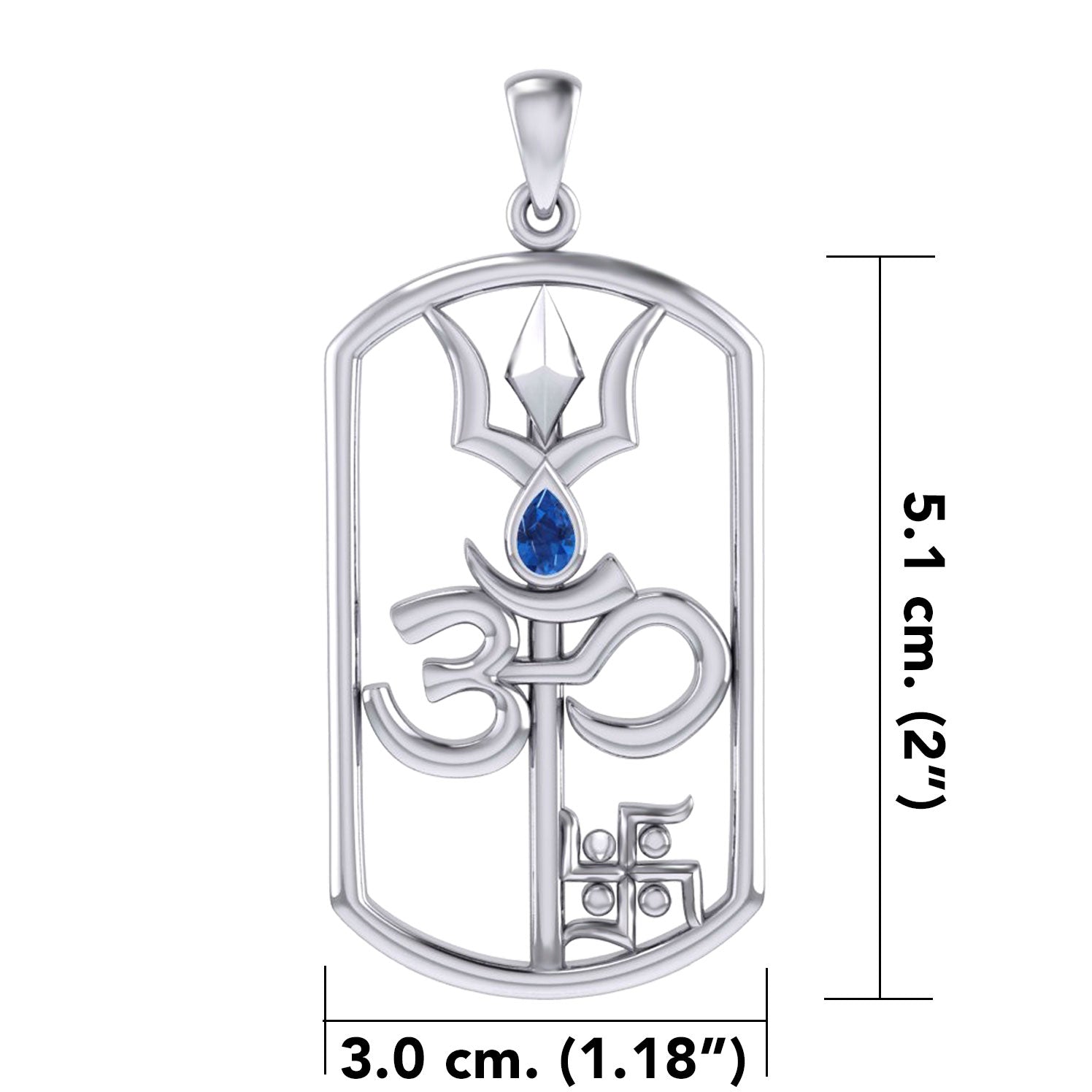 The Trishul Om Swastik Symbols Silver Pendant with Gemstone TPD7002