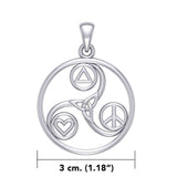 Celtic Triskele with Peace Heart and Recovery Symbols Silver Pendant TPD7016