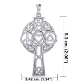 Large Celtic Cross with Heart Peace and Recovery Symbols Silver Pendant TPD7024