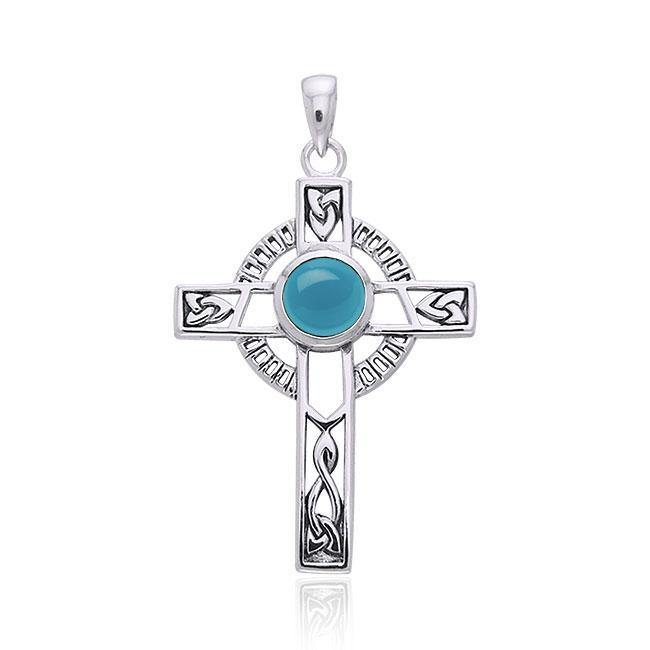 Modern Celtic Knot Cross Gem Silver Pendant TPD721 - Jewelry