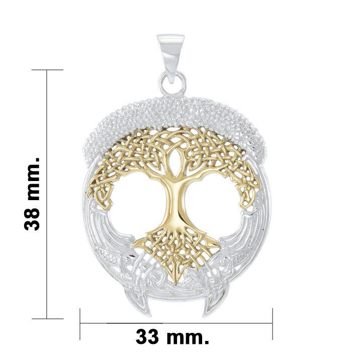 Celtic Knot Tree of Life Gold Accent Silver Pendant TPV3472