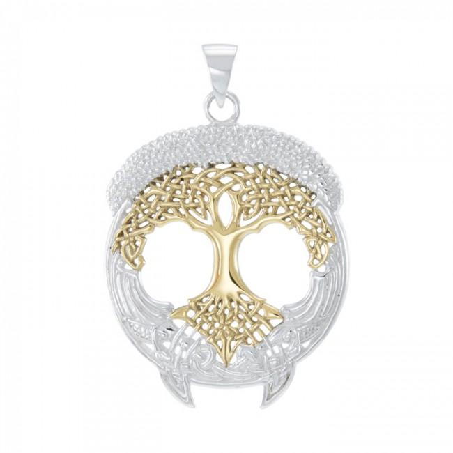 Celtic Knot Tree of Life Gold Accent Silver Pendant TPV3472