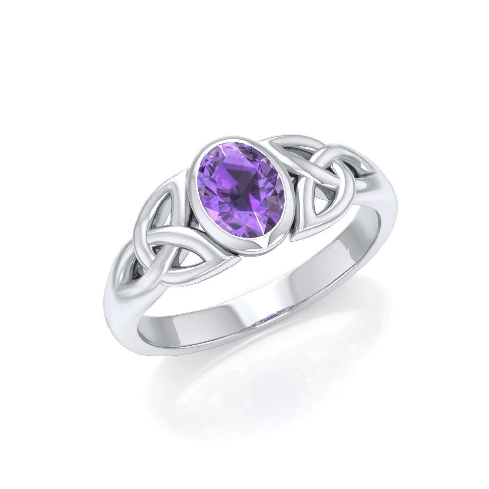 Love in interconnectedness ~ Sterling Silver Celtic Triquetra Knot Ring with Gemstone TR1420 - Jewelry