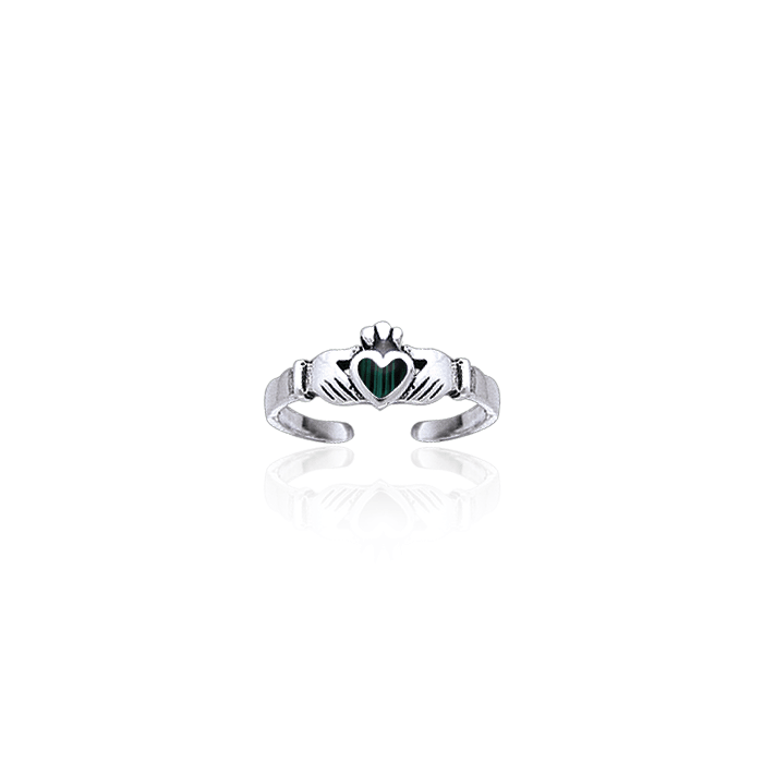 Irish Claddagh Silver Toe Ring with Gemstone Inlay TR3725 - Jewelry