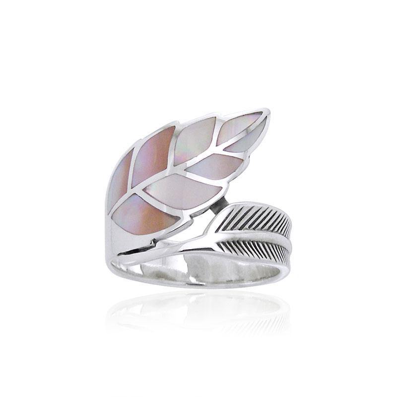 Inlay Leaf Silver Ring TRI1111 - Jewelry