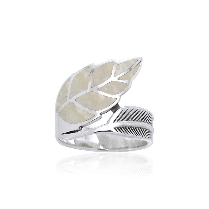Inlay Leaf Silver Ring TRI1111 - Jewelry