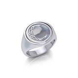 Celtic Crescent Moon Silver Flip Ring with Gemstone TRI155 - Jewelry