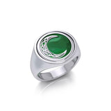 Celtic Crescent Moon Silver Flip Ring with Gemstone TRI155 - Jewelry