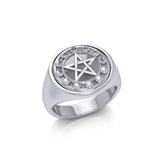 The  Moon Phase Pentacle Silver Flip Ring TRI160