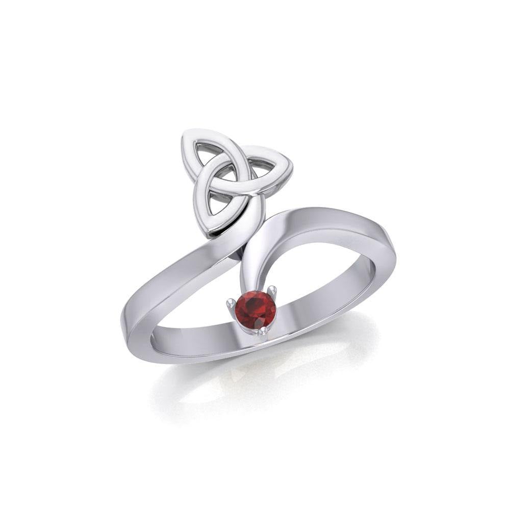 Celtic Trinity Knot with Round Gem Silver Ring TRI1788 - Jewelry