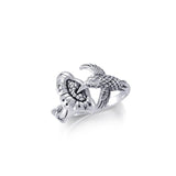 Flying Hummingbird with Flower Silver Ring TRI1806 - Jewelry