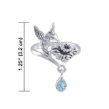 Silver Flying Hummingbird with Dangling Gemstone Flower Ring TRI1808 - Jewelry