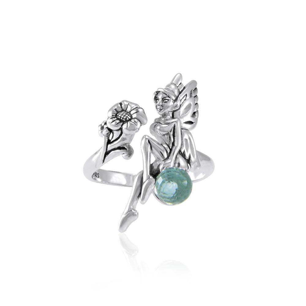 Fairy and Flower Silver Ring with Gemstone Ball TRI1823 - Jewelry