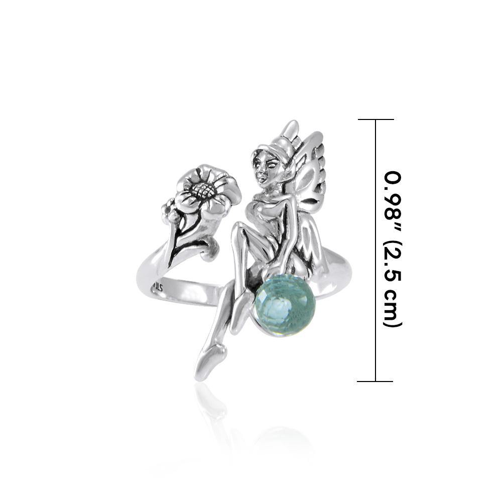 Fairy and Flower Silver Ring with Gemstone Ball TRI1823 - Jewelry
